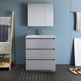 Fresca FVN9330GR Lazzaro 30" Gray Free Standing Modern Bathroom Vanity with Medicine Cabinet