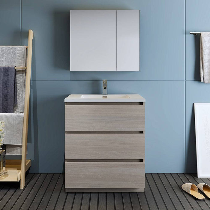 Fresca FVN9330MGO Lazzaro 30" Gray Wood Free Standing Modern Bathroom Vanity with Medicine Cabinet