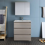 Fresca FVN9330MGO Lazzaro 30" Gray Wood Free Standing Modern Bathroom Vanity with Medicine Cabinet