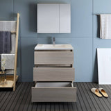 Fresca FVN9330MGO Lazzaro 30" Gray Wood Free Standing Modern Bathroom Vanity with Medicine Cabinet