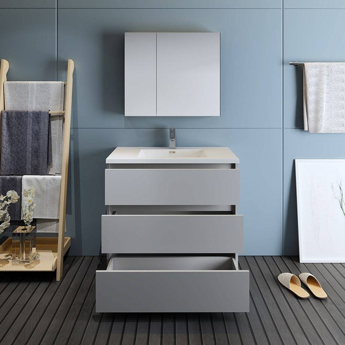 Fresca FVN9336GR Lazzaro 36" Gray Free Standing Modern Bathroom Vanity with Medicine Cabinet