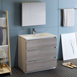 Fresca FVN9336HA Lazzaro 36" Glossy Ash Gray Free Standing Modern Bathroom Vanity with Medicine Cabinet