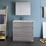 Fresca FVN9336HA Lazzaro 36" Glossy Ash Gray Free Standing Modern Bathroom Vanity with Medicine Cabinet