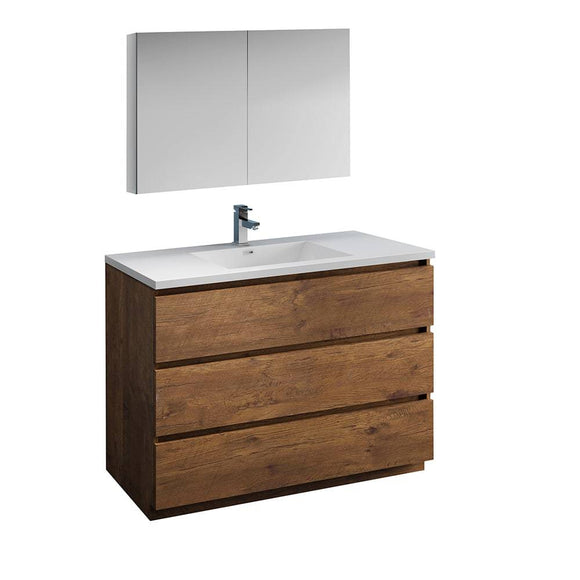 Fresca FVN9348RW Lazzaro 48" Rosewood Free Standing Modern Bathroom Vanity with Medicine Cabinet