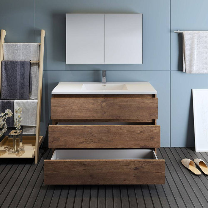 Fresca FVN9348RW Lazzaro 48" Rosewood Free Standing Modern Bathroom Vanity with Medicine Cabinet