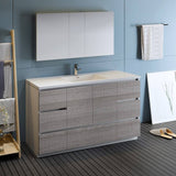 Fresca FVN9360HA-S Lazzaro 60" Glossy Ash Gray Free Standing Single Sink Modern Bathroom Vanity with Medicine Cabinet