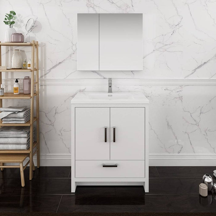 Fresca FVN9430WH Imperia 30" Glossy White Free Standing Modern Bathroom Vanity with Medicine Cabinet