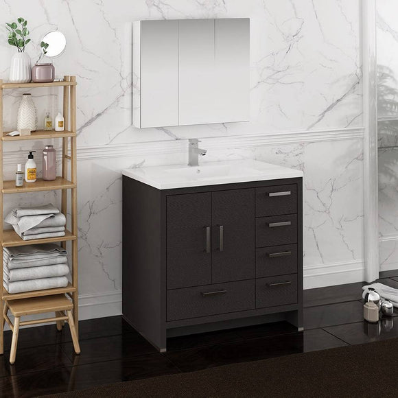 Fresca FVN9436DGO-R Imperia 36" Dark Gray Oak Free Standing Modern Bathroom Vanity with Medicine Cabinet - Right Version