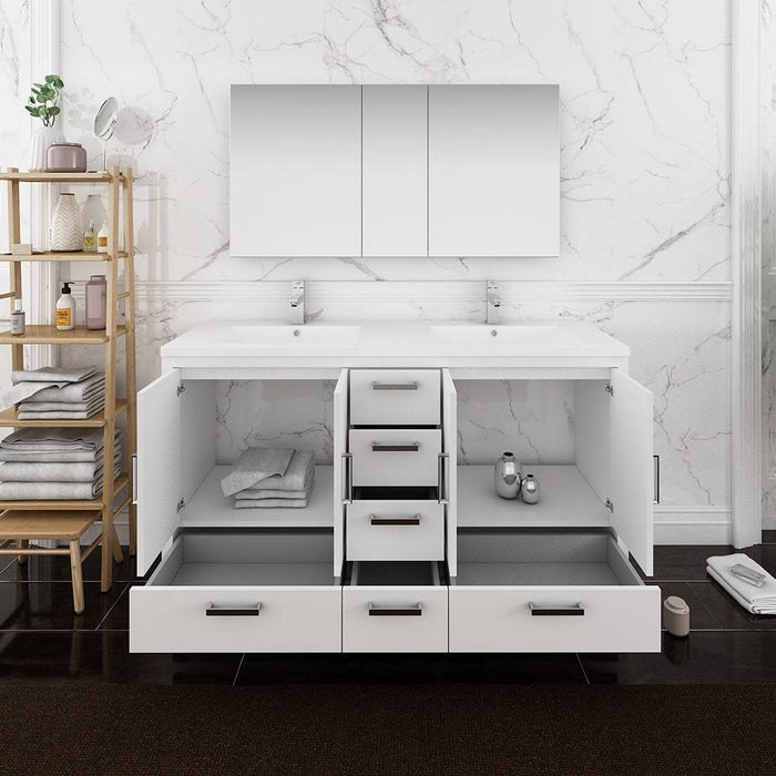 Fresca FVN9460WH-D Imperia 60" Glossy White Free Standing Double Sink Modern Bathroom Vanity with Medicine Cabinet