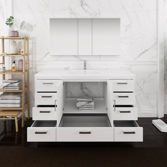 Fresca FVN9460WH-S Imperia 60" Glossy White Free Standing Single Sink Modern Bathroom Vanity with Medicine Cabinet