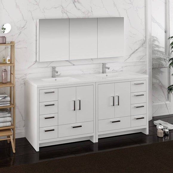 Fresca FVN9472WH Imperia 72" Glossy White Free Standing Double Sink Modern Bathroom Vanity with Medicine Cabinet