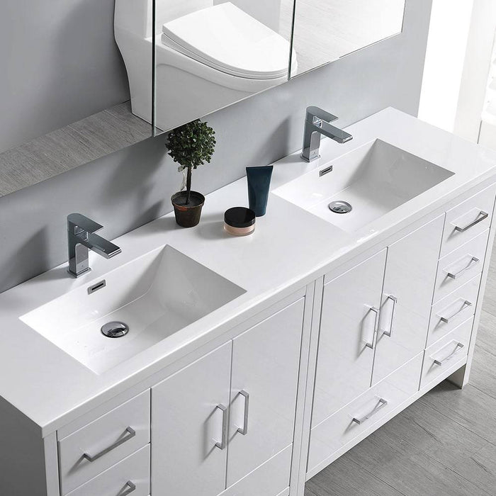 Fresca FVN9472WH Imperia 72" Glossy White Free Standing Double Sink Modern Bathroom Vanity with Medicine Cabinet