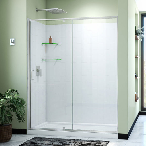 DreamLine D2226034XXC0004 Flex Pivot Shower Door, Base,, White Wall Kit in Brushed Nickel