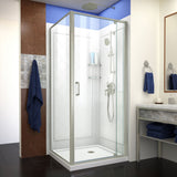 DreamLine DL-6717-04CL Flex 36"D x 36"W x 76 3/4"H Semi-Frameless Shower Enclosure in Brushed Nickel with White Base and Backwalls