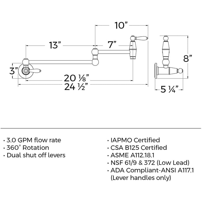 Pfister GT533-TDD Port Haven Pot Filler Faucet in Polished Nickel, Wall-Mount