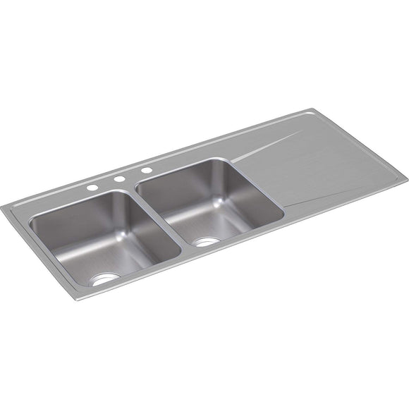 Elkay ILR4822L3 Lustertone Stainless Steel Equal Double Bowl Top Mount Sink with Drainboard