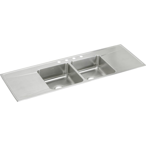 Elkay ILR6622DDMR2 Lustertone Stainless Steel 66 x 22 x 7-5/8" 2-Bowl Top Mount Kitchen Sink, Drainboard