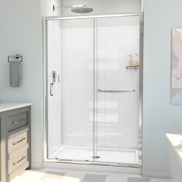 DreamLine D2094836XXC0001 Infinity-Z Sliding Shower Door, Base,, White Wall Kit in Chrome, Clear Glass