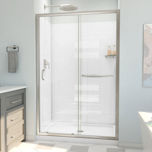 DreamLine D2094836XXC0004 Infinity-Z Sliding Shower Door, Base,, White Wall Kit in Brushed Nickel, Clear Glass