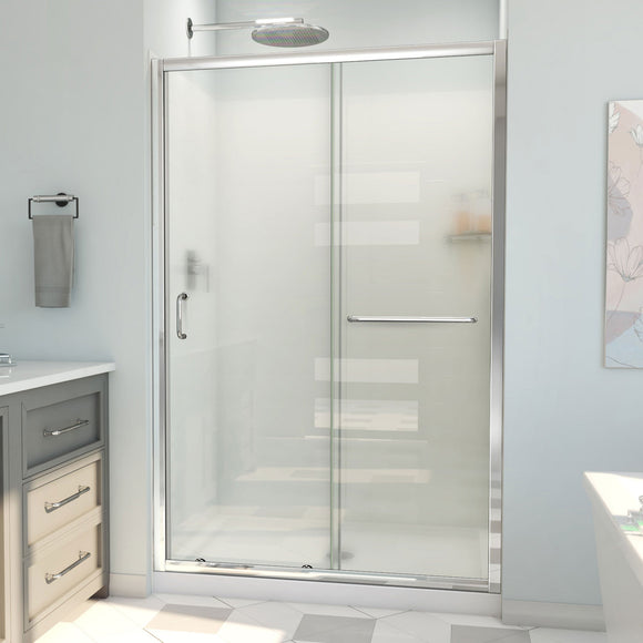 DreamLine D2094836XFC0001 Infinity-Z Sliding Shower Door, Base,, White Wall Kit in Chrome, Frosted Glass