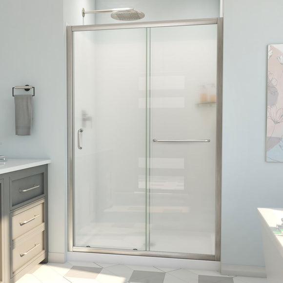 DreamLine D2094836XFC0004 Infinity-Z Sliding Shower Door, Base,, White Wall Kit in Brushed Nickel, Frosted Glass
