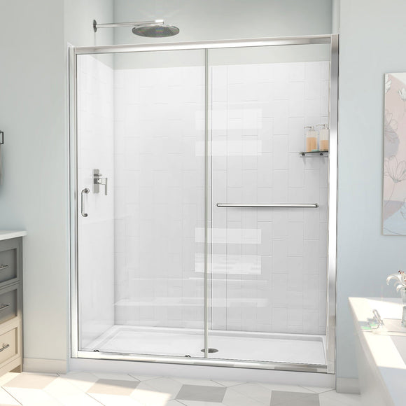 DreamLine D2096034XXC0001 Infinity-Z Sliding Shower Door, Base,, White Wall Kit in Chrome, Clear Glass