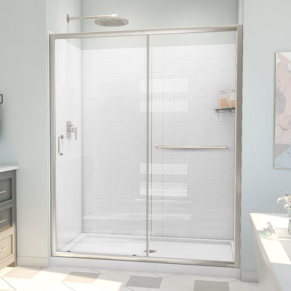 DreamLine D2096036XXC0004 Infinity-Z Sliding Shower Door, Base,, White Wall Kit in Brushed Nickel, Clear Glass