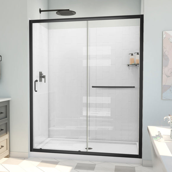 DreamLine D2096034XXC0009 Infinity-Z Sliding Shower Door, Base,, White Wall Kit in Satin Black, Clear Glass
