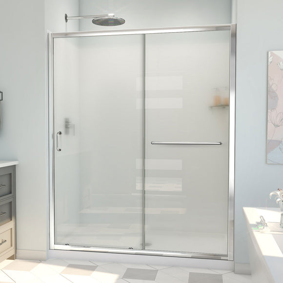 DreamLine D2096034XFC0001 Infinity-Z Sliding Shower Door, Base,, White Wall Kit in Chrome, Frosted Glass
