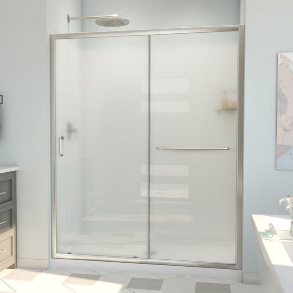 DreamLine D2096032XFC0004 Infinity-Z Sliding Shower Door, Base,, White Wall Kit in Brushed Nickel, Frosted Glass