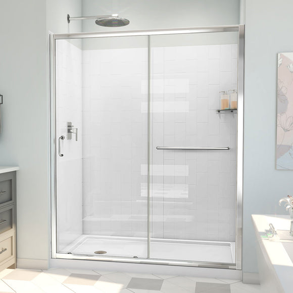 DreamLine D2096032XXL0001 Infinity-Z Sliding Shower Door, Base,, White Wall Kit in Chrome, Clear Glass