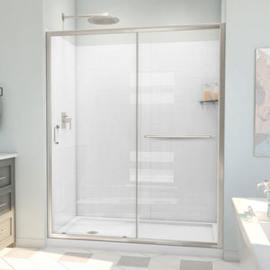 DreamLine D2096030XXL0004 Infinity-Z Sliding Shower Door, Base,, White Wall Kit in Brushed Nickel, Clear Glass