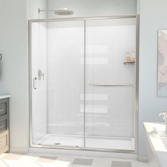 DreamLine D2096034XXL0004 Infinity-Z Sliding Shower Door, Base,, White Wall Kit in Brushed Nickel, Clear Glass