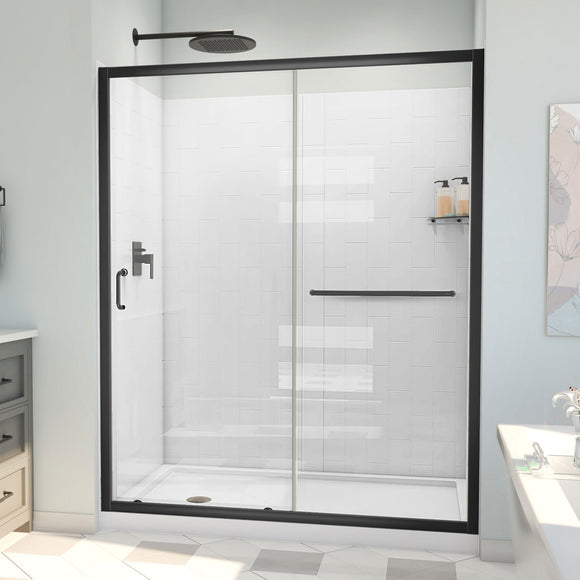 DreamLine D2096034XXL0009 Infinity-Z Sliding Shower Door, Base,, White Wall Kit in Satin Black, Clear Glass