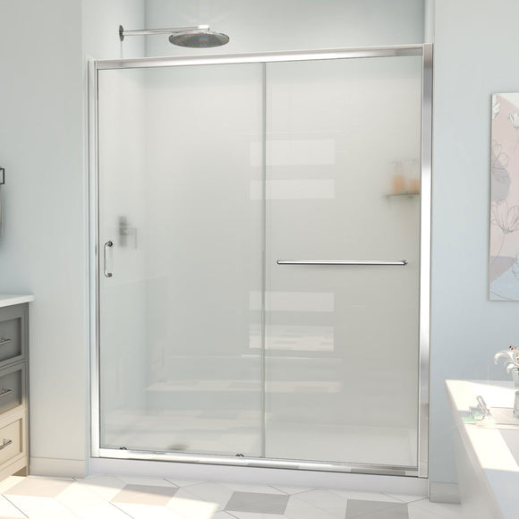 DreamLine D2096032XFL0001 Infinity-Z Sliding Shower Door, Base,, White Wall Kit in Chrome, Frosted Glass
