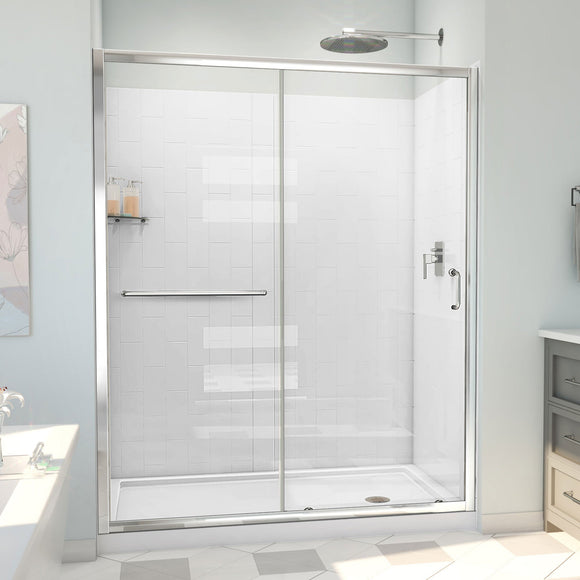 DreamLine D2096034XXR0001 Infinity-Z Sliding Shower Door, Base,, White Wall Kit in Chrome, Clear Glass
