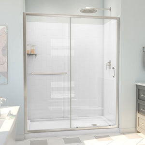 DreamLine D2096034XXR0004 Infinity-Z Sliding Shower Door, Base,, White Wall Kit in Brushed Nickel, Clear Glass