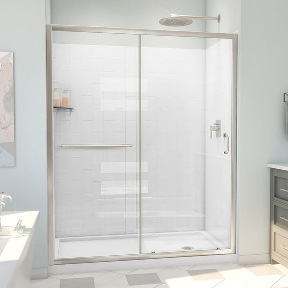 DreamLine D2096032XXR0004 Infinity-Z Sliding Shower Door, Base,, White Wall Kit in Brushed Nickel, Clear Glass