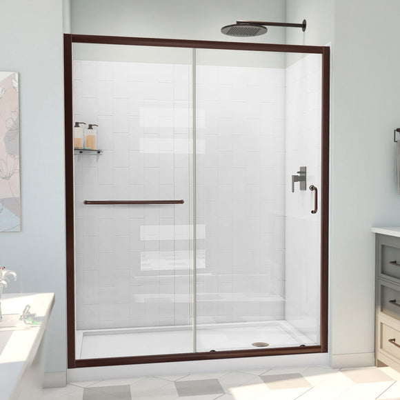 DreamLine D2096034XXR0006 Infinity-Z Sliding Shower Door, Base,, White Wall Kit in Oil Rubbed Bronze, Clear Glass