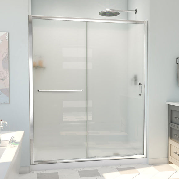 DreamLine D2096032XFR0001 Infinity-Z Sliding Shower Door, Base,, White Wall Kit in Chrome, Frosted Glass