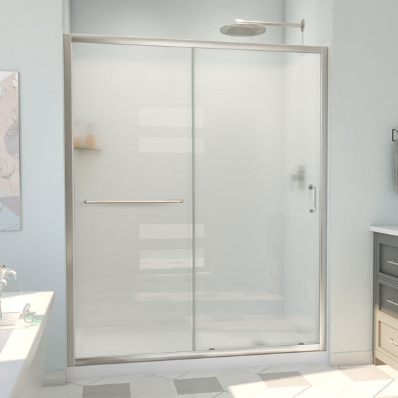 DreamLine D2096034XFR0004 Infinity-Z Sliding Shower Door, Base,, White Wall Kit in Brushed Nickel, Frosted Glass