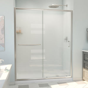 DreamLine D2096036XFR0004 Infinity-Z Sliding Shower Door, Base,, White Wall Kit in Brushed Nickel, Frosted Glass