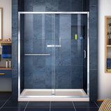DreamLine DL-6971C-22-01 Infinity-Z 32"D x 60"W x 74 3/4"H Clear Sliding Shower Door in Chrome and Center Drain Biscuit Base