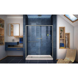 DreamLine DL-6972L-22-04 Infinity-Z 34"D x 60"W x 74 3/4"H Clear Sliding Shower Door in Brushed Nickel and Left Drain Biscuit Base