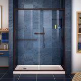 DreamLine DL-6971L-22-06 Infinity-Z 32"D x 60"W x 74 3/4"H Clear Sliding Shower Door in Oil Rubbed Bronze and Left Drain Biscuit Base