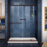 DreamLine DL-6973R-22-06 Infinity-Z 36"D x 60"W x 74 3/4"H Clear Sliding Shower Door in Oil Rubbed Bronze, Right Drain Biscuit Base