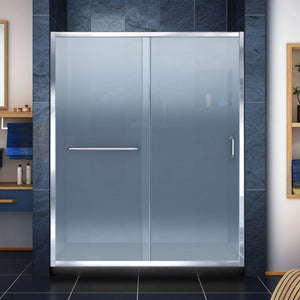 DreamLine DL-6971L-88-01F Infinity-Z 32"D x 60"W x 74 3/4"H Frosted Sliding Shower Door in Chrome and Left Drain Black Base