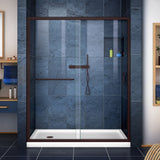 DreamLine DL-6973L-06CL Infinity-Z 36"D x 60"W x 74 3/4"H Clear Sliding Shower Door in Oil Rubbed Bronze and Left Drain White Base