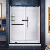 DreamLine DL-6116-CLL-06 Infinity-Z 30" D x 60" W x 76 3/4" H Clear Sliding Shower Door in Oil Rubbed Bronze, Left Drain Base and Backwalls