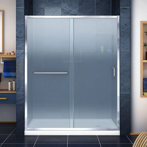 DreamLine DL-6972R-01FR Infinity-Z 34"D x 60"W x 74 3/4"H Frosted Sliding Shower Door in Chrome and Right Drain White Base
